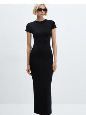 Black Short-Sleeve Maxi Dress - Sleek Feminine Silhouette